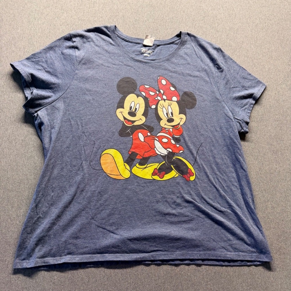 Disney Mickey and Minnie Mouse Graphic T-Shirt Blue Heathered Crewneck XL